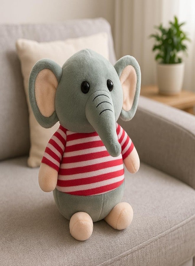 Fun4you Plush Elephant Stuffed Animal Toy with Blue Striped T-Shirt, Soft Toy for Kids, Grey (red) - Image 3