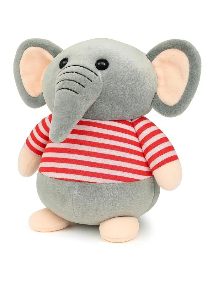 Fun4you Plush Elephant Stuffed Animal Toy with Blue Striped T-Shirt, Soft Toy for Kids, Grey (red) - Image 1