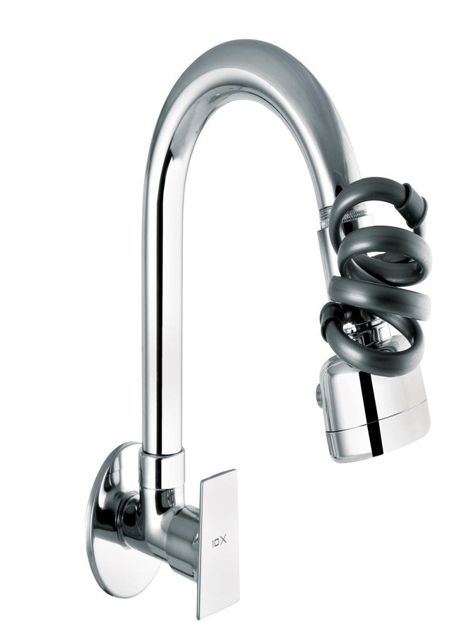 10X Pullout Brass Kitchen Sink Tap PT-1263 Triple Flow 3 Function Shower Flow/Foam Flow/Mixed Wall Mount Chrome Plate - Image 1