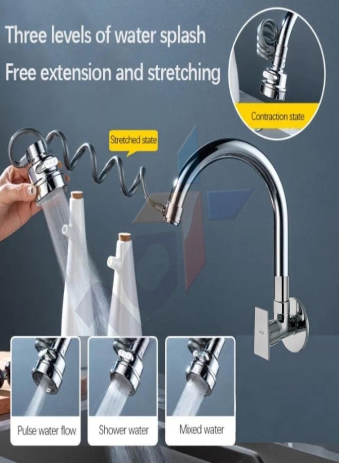 10X Pullout Brass Kitchen Sink Tap PT-1263 Triple Flow 3 Function Shower Flow/Foam Flow/Mixed Wall Mount Chrome Plate - Image 2