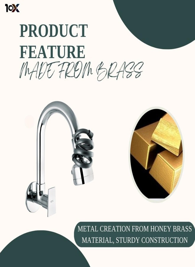 10X Pullout Brass Kitchen Sink Tap PT-1263 Triple Flow 3 Function Shower Flow/Foam Flow/Mixed Wall Mount Chrome Plate - Image 4