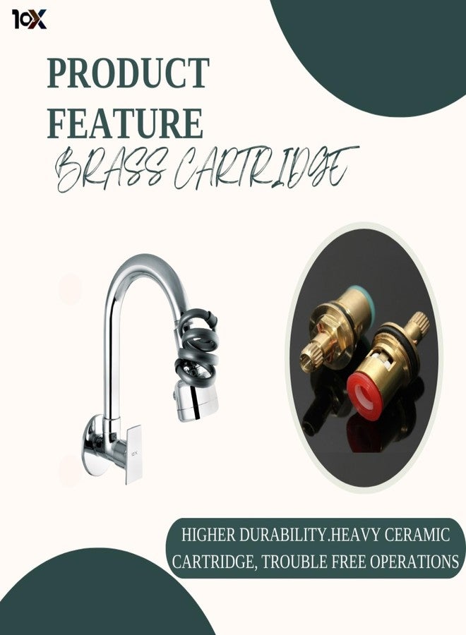 10X Pullout Brass Kitchen Sink Tap PT-1263 Triple Flow 3 Function Shower Flow/Foam Flow/Mixed Wall Mount Chrome Plate - Image 3