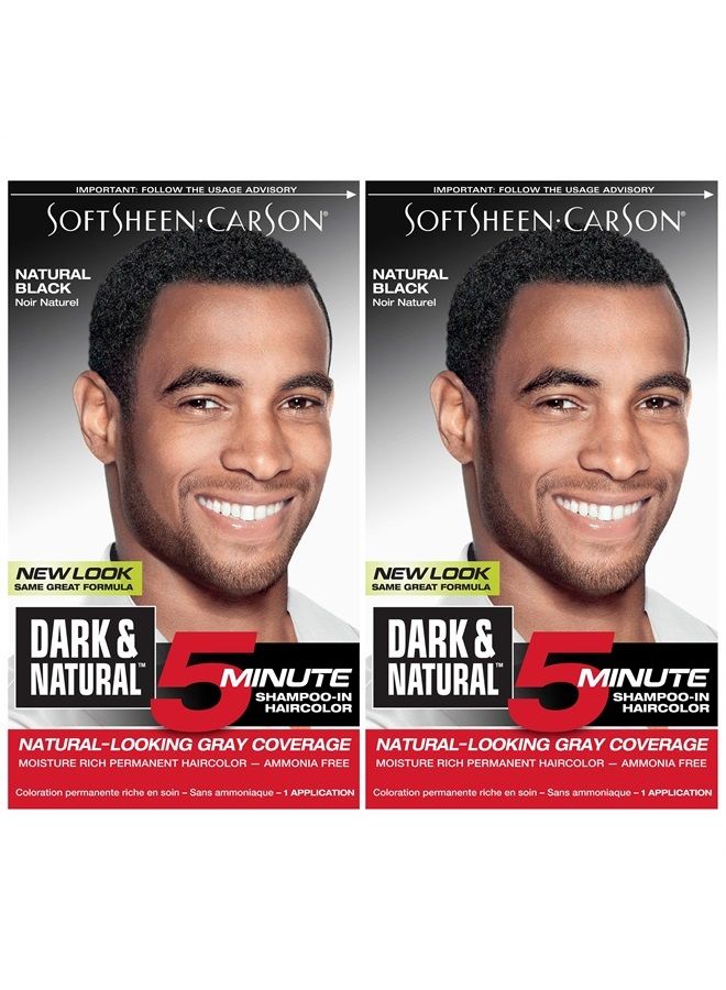SoftSheen-Carson Dark & Natural Hair Color for Men 5 Minutes, Natural Looking Gray Coverage for Up To 6 Weeks, Shampoo-in Permanent Hair Dye, Jet Black, Ammonia Free, Natural Black, 2 Count - Image 1