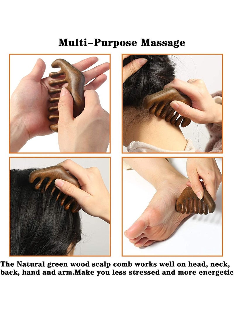 Natural Green Sandalwood Scraping Scalp Massage Comb for Head Caring Relaxation Acupoint Massage - Image 3
