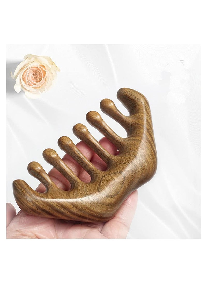 Natural Green Sandalwood Scraping Scalp Massage Comb for Head Caring Relaxation Acupoint Massage - Image 4