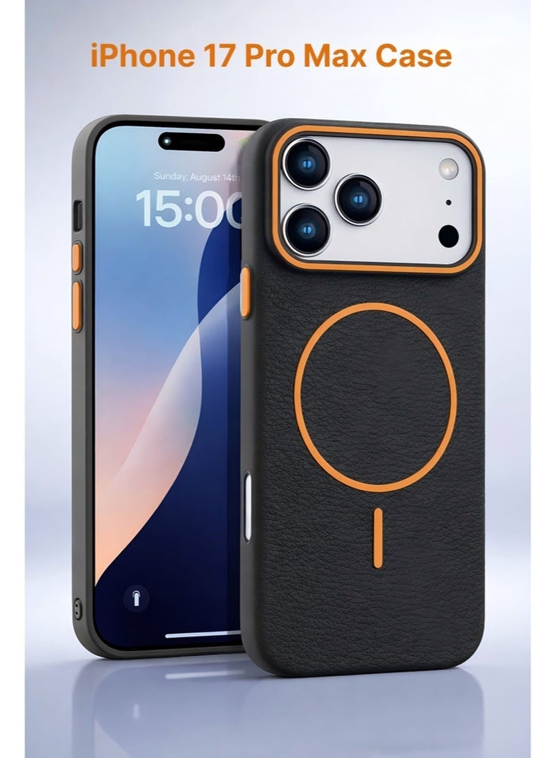 جراب آيفون 17 برو ماكس | غطاء خلفي للهاتف بنسيج جلد الليتشي، حماية كاملة للجهاز، فائق النحافة ومقاوم للصدمات | مقاوم للخدوش وبصمات الأصابع | بطانة ناعمة من الألياف الدقيقة - Image 1