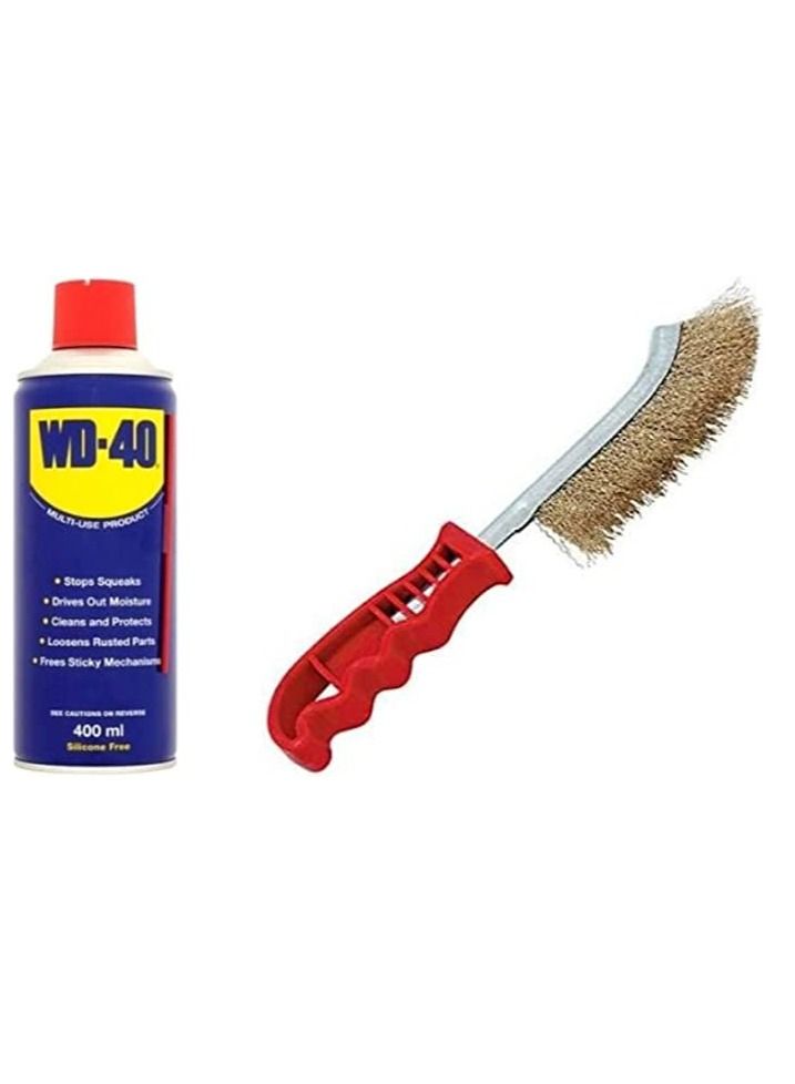 دبليو دي-40 فرشاة سلكية مطلية بالصلب مع مقبض PVC لتنظيف الصدأ والخبث (ذهبي) مع رذاذ المنتج متعدد الاستخدامات