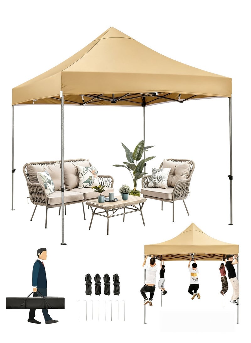 CIMIA Gazebo,Canopy,Outdoor Pop-Up Canopy Tent,Garden Umbrella 3x3m, Heavy-Duty Steel Frame, Water-Resistant, UPF 50+ UV Protection, Khaki - Image 1