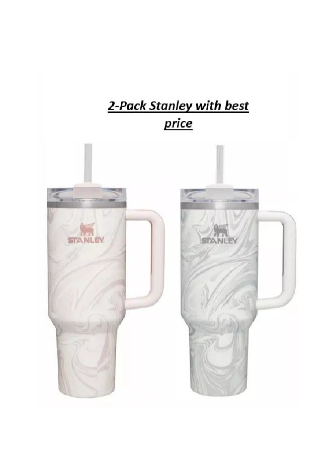 Stanley 2-Pack Quencher H2.0 FlowState 40oz Stainless Steel Vacuum Insulated Tumblers with Leak-Resistant Lid & Straw – Rose Quartz & Swirl Reusable Travel Mugs for Hot or Cold Drinks, Double-Walled Thermal Bottles Keep Beverages Cold for 24 Hours or Hot for 7 Hours, BPA-Free, Durable, Portable & Ideal for Gym, Office, and Outdoor Hydration  - Image 2