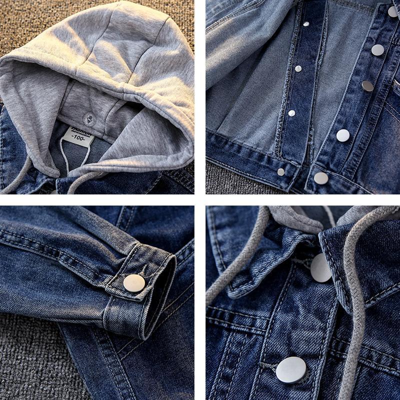 Boys' Denim Coat Style Children'S Denim Hooded Top Children'S Fleece-Lined Thick Coat - Image 5