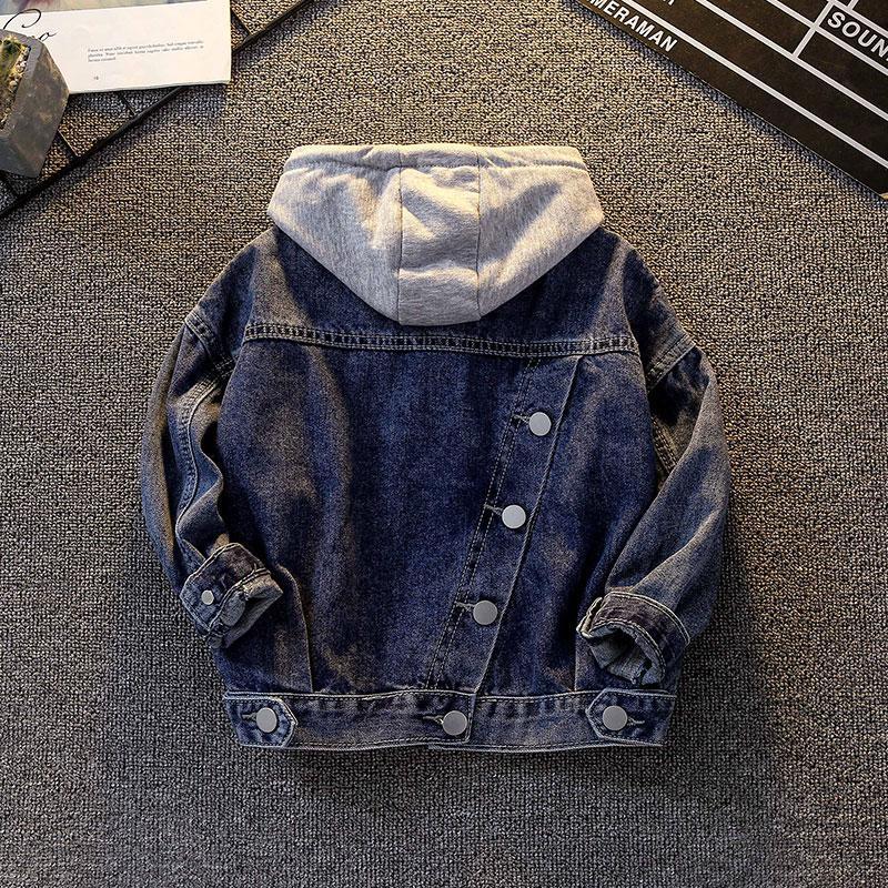 Boys' Denim Coat Style Children'S Denim Hooded Top Children'S Fleece-Lined Thick Coat - Image 4