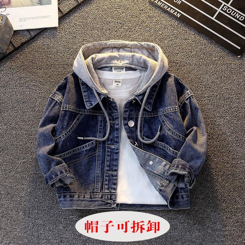 Boys' Denim Coat Style Children'S Denim Hooded Top Children'S Fleece-Lined Thick Coat - Image 1