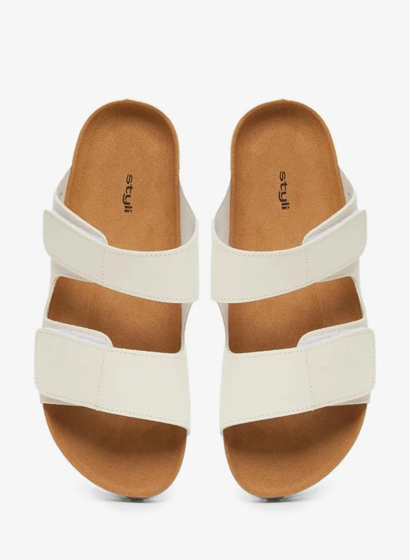 Styli Beige Double Band Slip on Sandals for Men | Best Price UAE