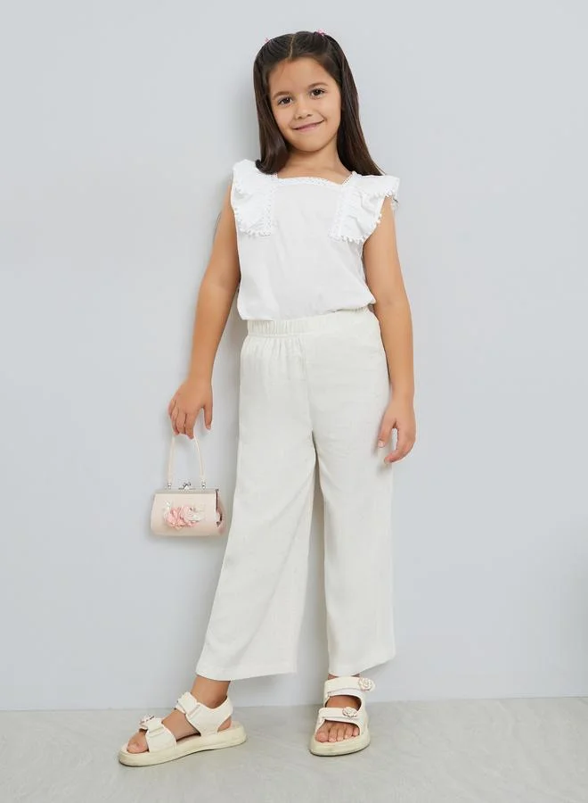 Styli Girls Beige Wide Leg Linen Pants