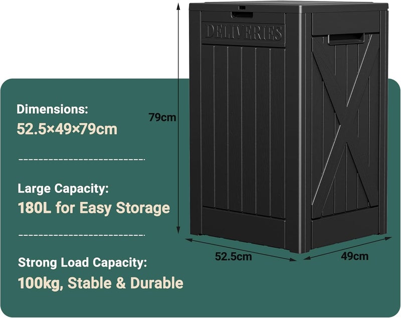 180L Large Resin Deck Box Lockable Storage Box Indoor Outdoor Use | Heavy Duty Storage Box Waterproof Container for Patio Furniture Outdoor Cushions Garden Tools Large Outdoor Storage Box - Image 3
