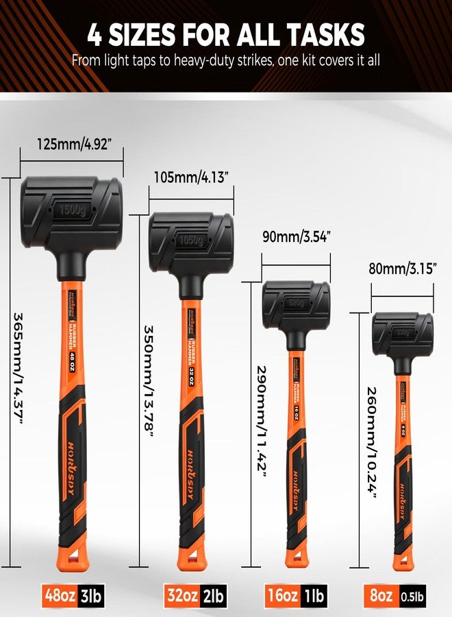 HORUSDY 4-Piece Dead Blow Hammer Set (0.5lb, 1lb, 2lb, 3lb) - One-Piece Molded Body, Steel Shot Filled, No Rebound, Non-Spark, Non-Slip Grip, for Auto, Carpentry & Tile Work - Image 2