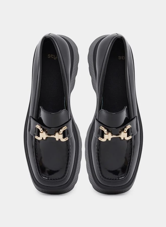 Styli Styli Women Black Patent Leather Look Loafers