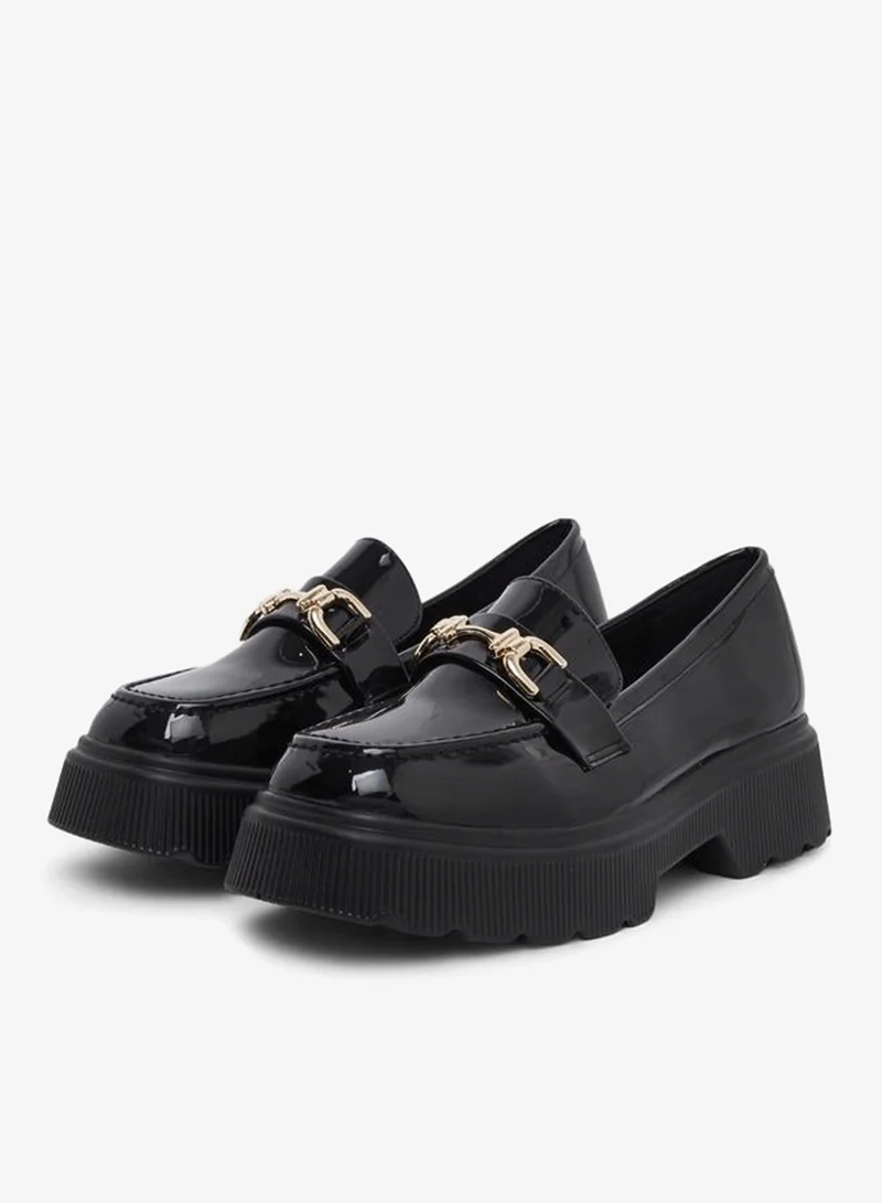 Styli Women Black Patent Leather Look Loafers