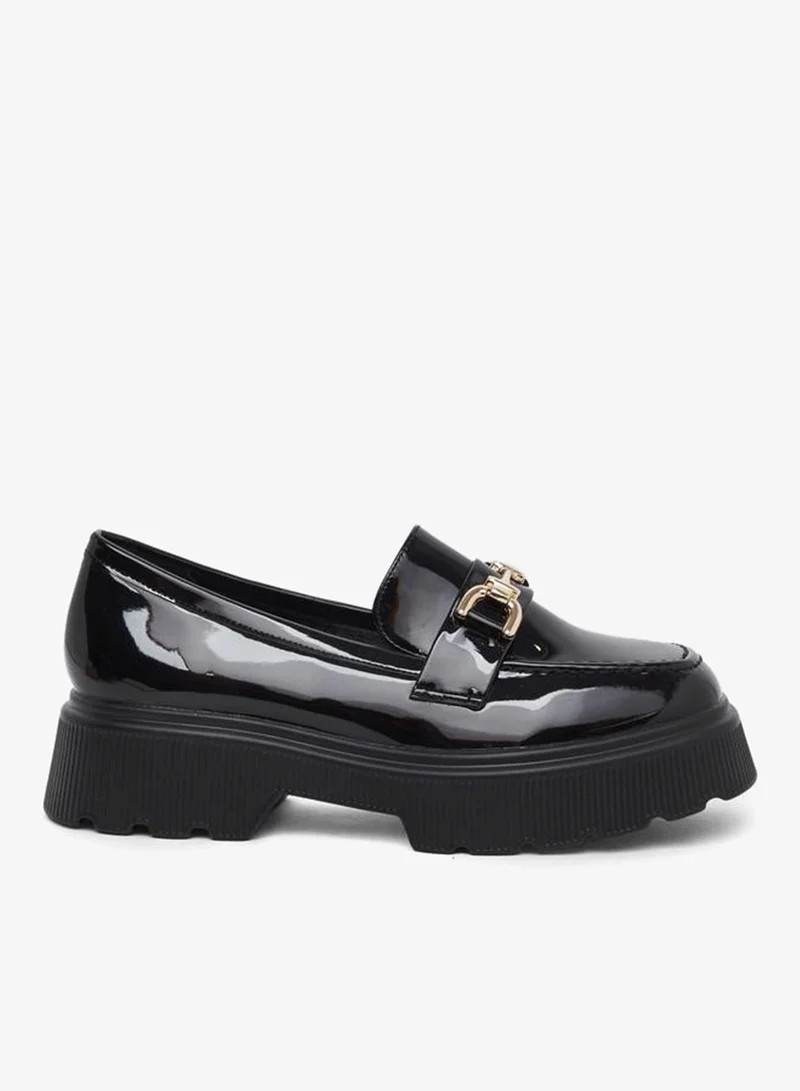 Styli Women Black Patent Leather Look Loafers