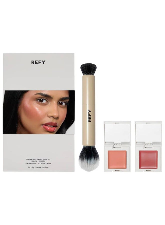 Refy ثنائي أحمر الخدود مع فرشاة وجه ثنائية - Image 1