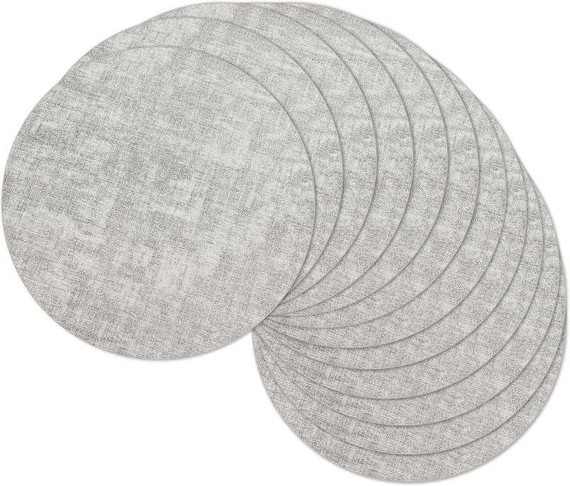 NCUE 13" Round Placemats Set of 12, Reversible Faux Leather Heat Resistant Table Mats, 100% Waterproof Oilproof Wipeable Table Protective Placemats for Vinyl, Washable for Indoor (12, Light Grey) - Image 1