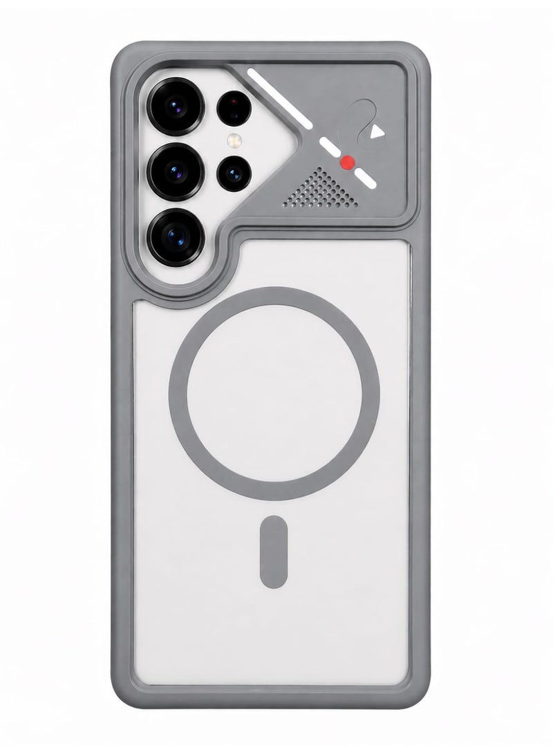 Acrylic Fashion Transparent Magnetic Phone TPU + PC case for Samsung Galaxy S26 Ultra case Luxury Fashion (Gray)