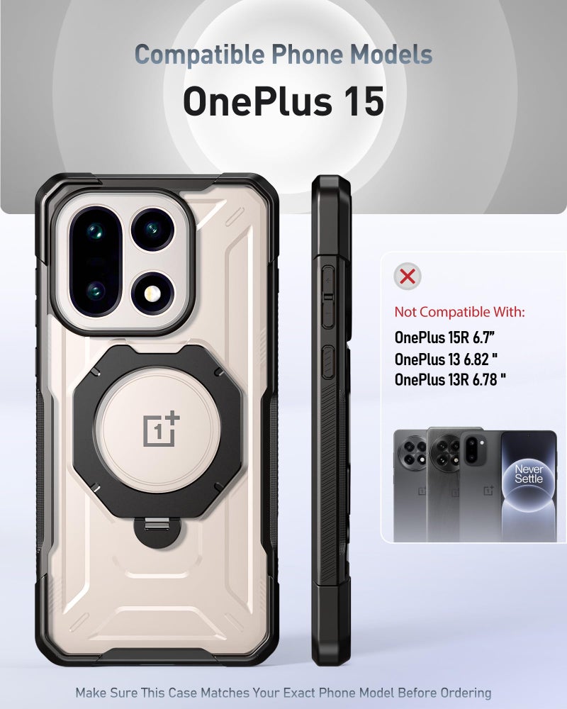Poetic for OnePlus 15 Case, | Compatible with MagSafe | 360Â° Rotate Magnetic Ring Kickstand | Military Grade Drop Proof Protection Cover | Tempered Glass Screen Protector | Black/Clear - Image 2