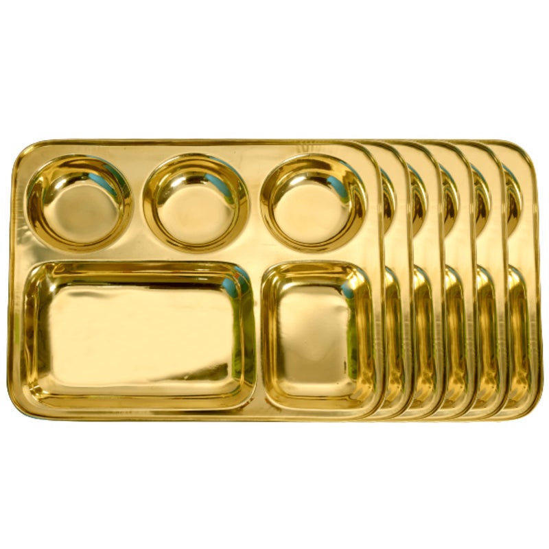 HOKOYA Brass Dinner Plate/Thali with Round Extra Deep Compartment, Gold, Set of 6, Heavy Weight. | Brass Plate Set of 6 - Image 5