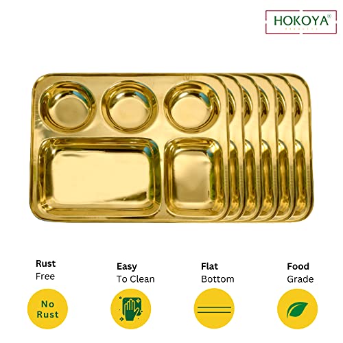 HOKOYA Brass Dinner Plate/Thali with Round Extra Deep Compartment, Gold, Set of 6, Heavy Weight. | Brass Plate Set of 6 - Image 4