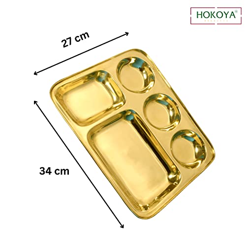 HOKOYA Brass Dinner Plate/Thali with Round Extra Deep Compartment, Gold, Set of 6, Heavy Weight. | Brass Plate Set of 6 - Image 2