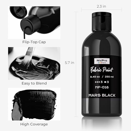 Nicpro Black Fabric Paint 845 oz 250 ml Fabric Paint for Clothes Permanent Clothing Paint for DIY Tshirts Jeans Crafts Refresh Furniture Upholstery - Image 3