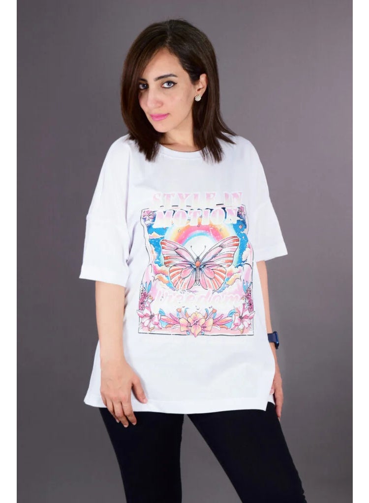 Oversize Fit Crew Neck Printed Short Sleeve T-Shirt - 100% Cotton - Image 3