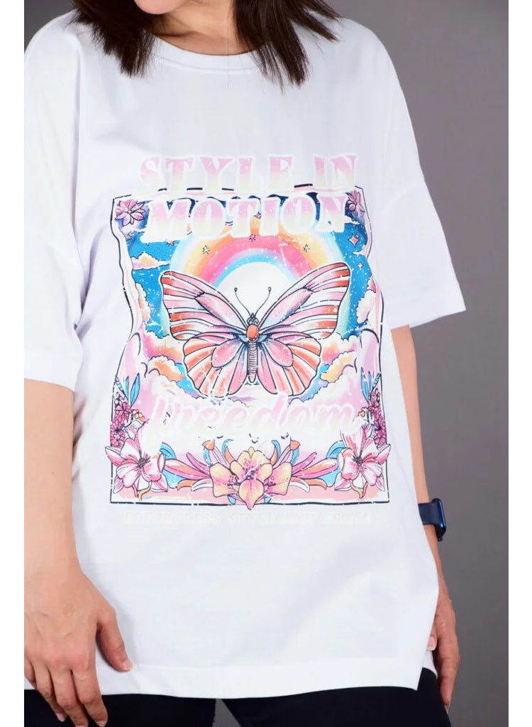 Oversize Fit Crew Neck Printed Short Sleeve T-Shirt - 100% Cotton - Image 2