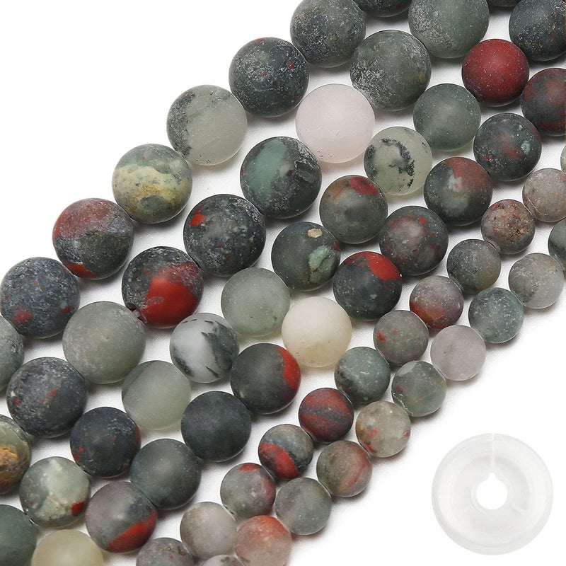 AUREHEN Natural Matte African Bloodstone Beads, 8MM Round Frosted Unpolished Loose Gemstone Beads for Bracelet Necklace Jewelry Making, Energy Stone Healing Power with Stretch Beading Cord - Image 1