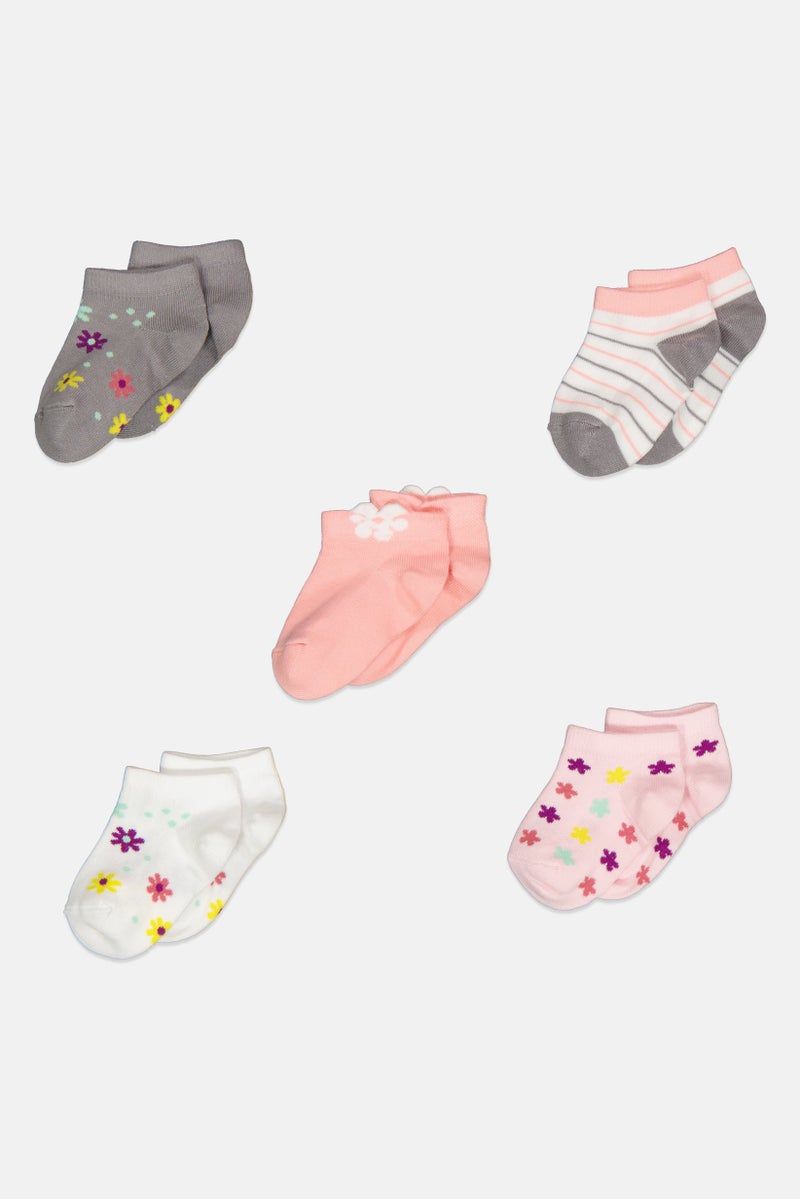 XOXO Kids Girl 5 Pair Non Terry Ankle Socks, Multicolor  - Image 1