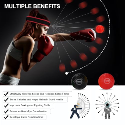 Dermasy Upgraded Boxing Reflex Ball, Training Ball with Headband Perfect for Reaction, Punching Speed, Fight Skill, Fitness, Newst Boxing Equipment for Adult and Kids (2 Balls) - Image 3