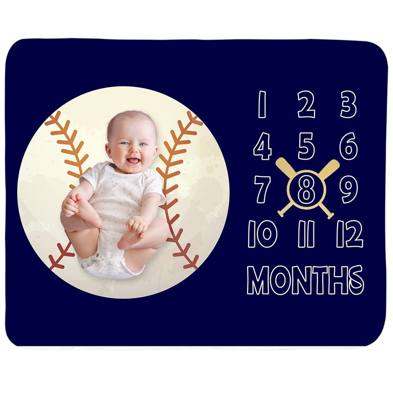Baby Monthly Milestone Blanket Boy  Newborn Month Blanket Unisex Neutral Personalized Shower Gift Baseball Sports Nursery Decor Photography Background Prop with Frame Large 51x40