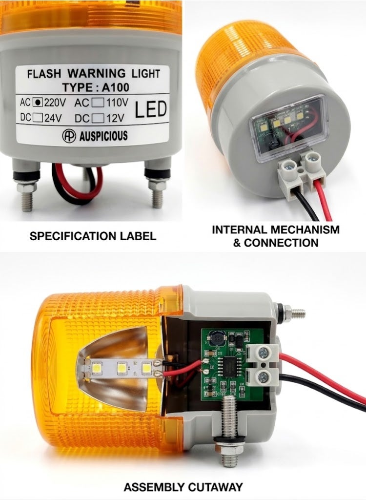 Auspicious Amber Flashing Beacon Light LED Screw Base A100F 4 VDC - Image 2