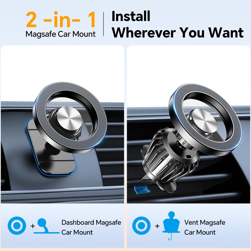 Coolpow for Magsafe Car Mountã€20 Strong Magnetsã€‘Magnetic Phone Holder for Car Phone Holder Magnetic Phone Mount Dash Air Vent Cell Phone Holders for Your Car Mount for iphone 17 Pro Max 16 15 14 13 12 - Image 2