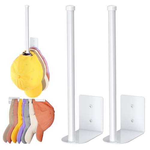 Durmmur 2 Pack White Hat Racks for Baseball Caps, Stainless Steel Hat Organizer for Baseball Cap, Hat Holder Storage Organizer, Hat Hanger Strong Adhesive/Wall Drilled for Door, Bedroom, Closet(8.26 in) - Image 1