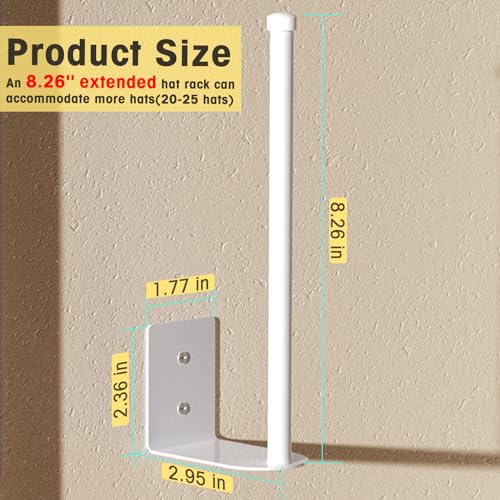Durmmur 2 Pack White Hat Racks for Baseball Caps, Stainless Steel Hat Organizer for Baseball Cap, Hat Holder Storage Organizer, Hat Hanger Strong Adhesive/Wall Drilled for Door, Bedroom, Closet(8.26 in) - Image 3