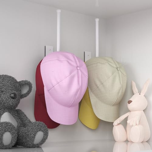 Durmmur 2 Pack White Hat Racks for Baseball Caps, Stainless Steel Hat Organizer for Baseball Cap, Hat Holder Storage Organizer, Hat Hanger Strong Adhesive/Wall Drilled for Door, Bedroom, Closet(8.26 in) - Image 2