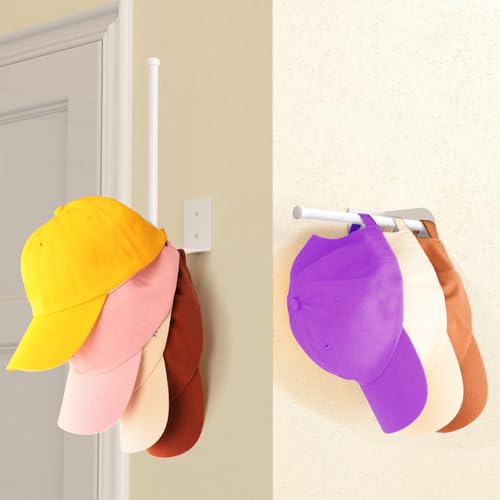 Durmmur 2 Pack White Hat Racks for Baseball Caps, Stainless Steel Hat Organizer for Baseball Cap, Hat Holder Storage Organizer, Hat Hanger Strong Adhesive/Wall Drilled for Door, Bedroom, Closet(8.26 in) - Image 5