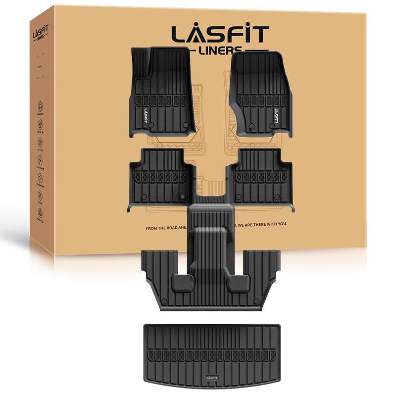 LASFIT Floor Mats for Jeep Grand Cherokee L 20212025 ONLY for 6 Seaters Without Center Console All Weather Custom Fit Car Floor Liners Trunk Mat Black