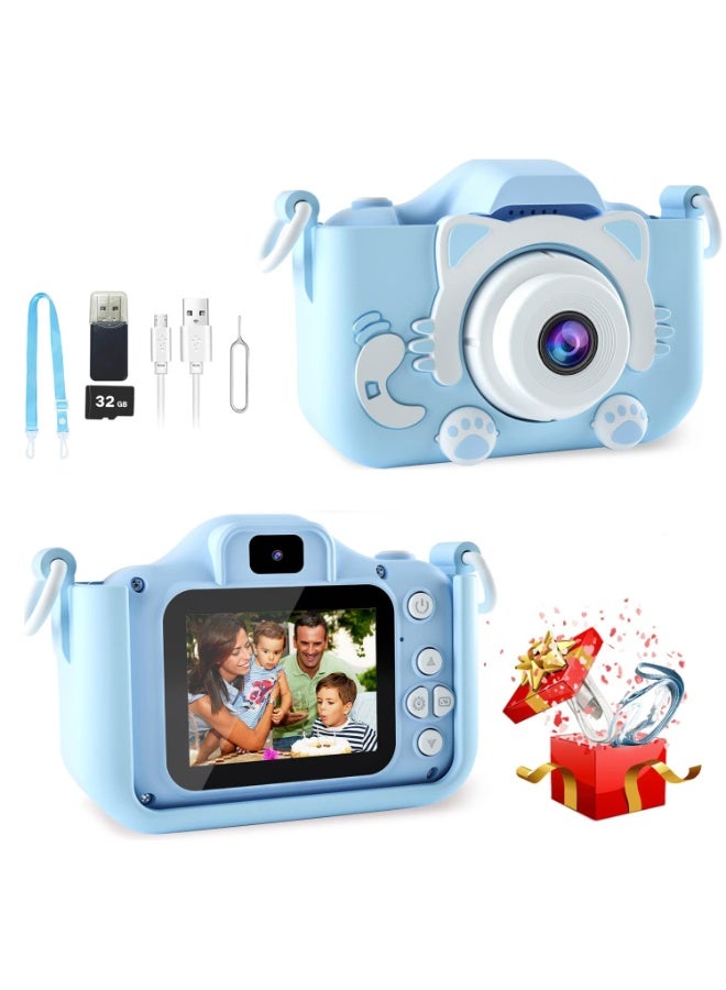 Yakiter Kids Camera Gifts for 3-8 Year Old Boys Girls,Mini Rechargeable Child 2 Lens Selfie Camera Shockproof Video Camcorder Gifts for,8 MP photo and 1080P video 2 Inch Screenfor Outdoor Play(32GB TF card and Card Readers),Blue - Image 1