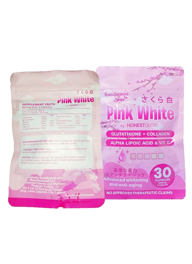 Transformed Skin - Pink White by Honest Glow Glutathione + Collagen 30 Capsules - Image 1