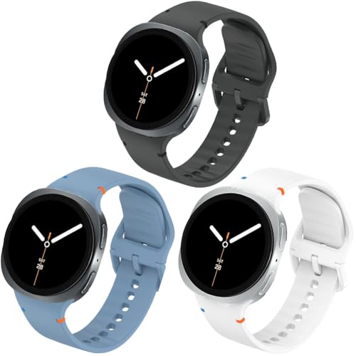 Sankel [3 Pack] Straps Compatible for Samsung Galaxy Watch 8 40mm 44mm/Galaxy Watch 8 Classic 46mm Bands, Soft Silicone Sport Replacement Straps Wristband for Women Men (White+Space Gray+Official Blue) - Image 1
