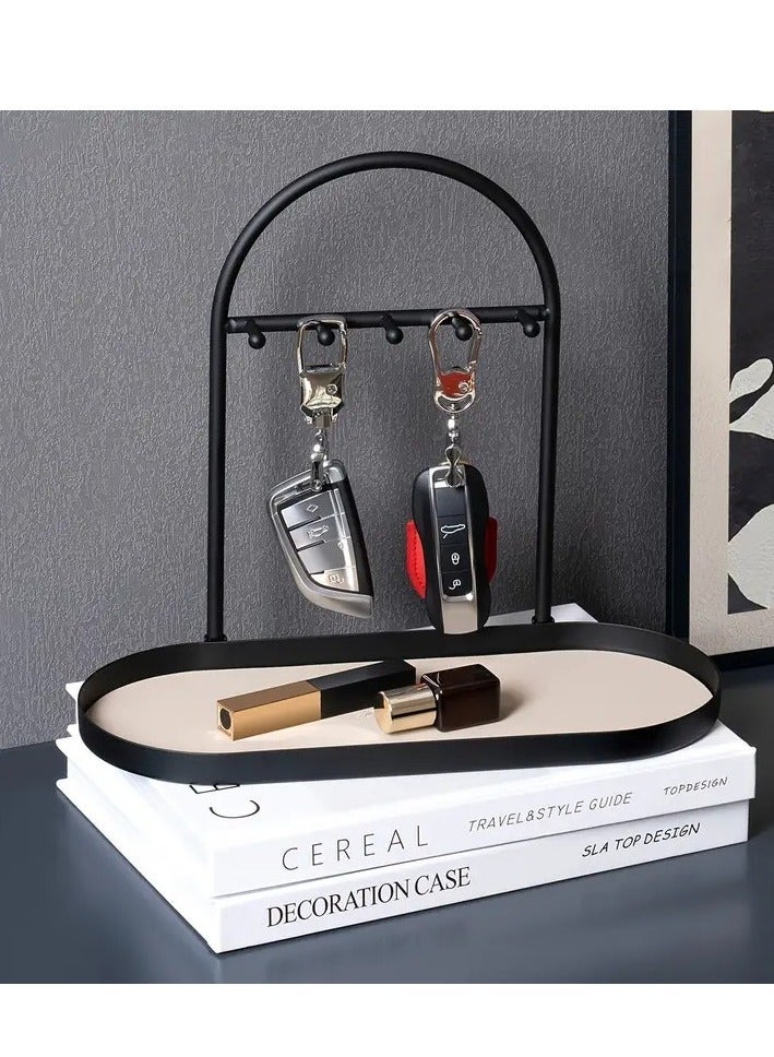 KOOKNA Key Tray,Key Holder Organizer Rack, Entryway Tray with 5 Hooks for Keys Watches Jewelry, Jewelry Organizer Necklace Stand Holder, Decorative Vanity Tray Organizer for Bedroom - Image 3