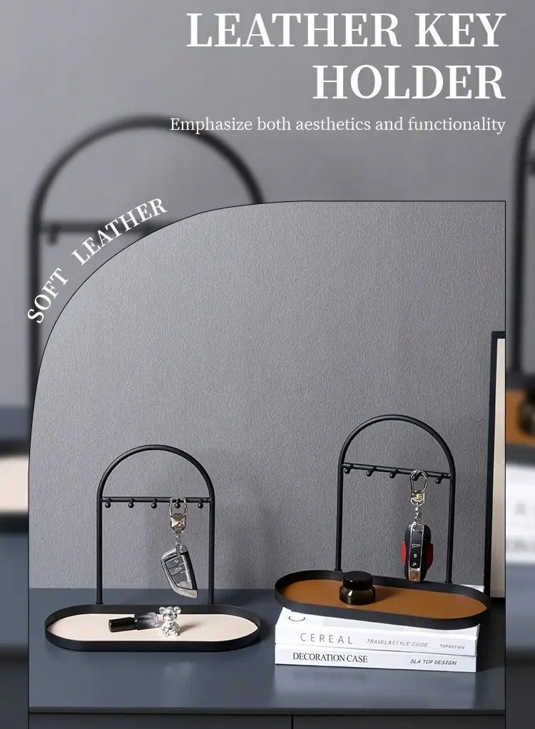 KOOKNA Key Tray,Key Holder Organizer Rack, Entryway Tray with 5 Hooks for Keys Watches Jewelry, Jewelry Organizer Necklace Stand Holder, Decorative Vanity Tray Organizer for Bedroom - Image 2