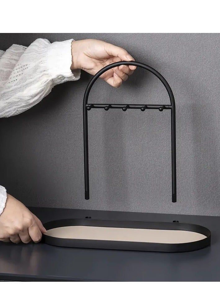 KOOKNA Key Tray,Key Holder Organizer Rack, Entryway Tray with 5 Hooks for Keys Watches Jewelry, Jewelry Organizer Necklace Stand Holder, Decorative Vanity Tray Organizer for Bedroom - Image 4